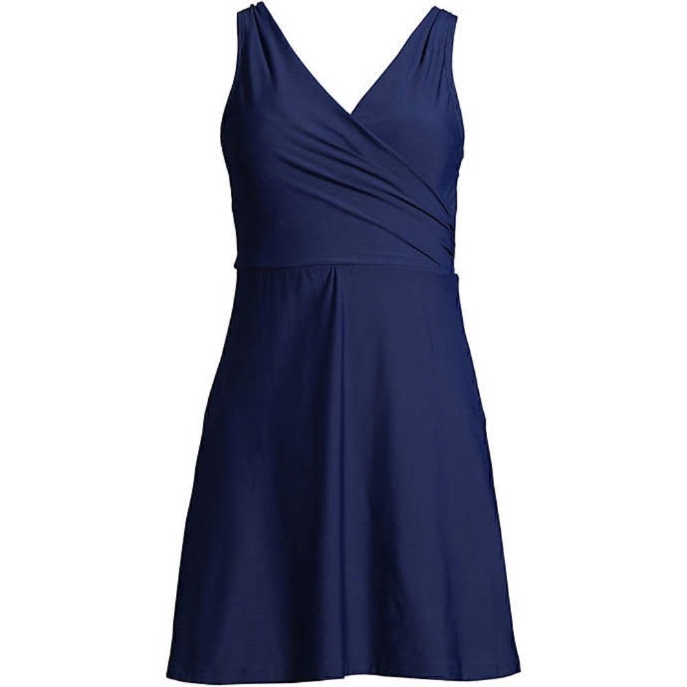 Land’s End Plus Standard Petite Surplice wrap one piece swim Navy Various Size - Picture 7 of 9